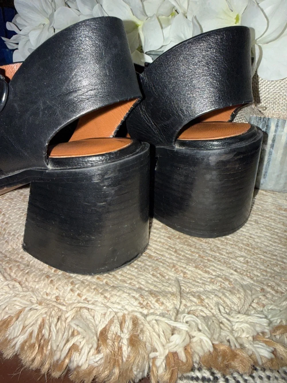 Zara Black Leather Strappy Block Heel Sandals size 38 or 8 - Picture 8 of 9